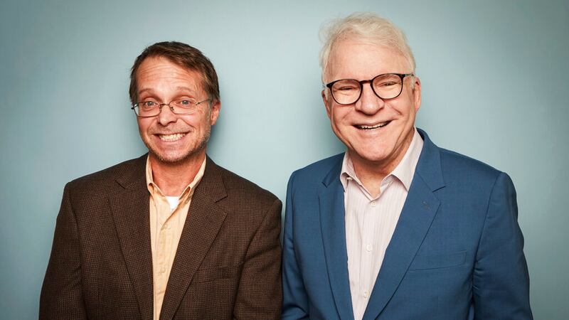 Harry Bliss, left, and Steve Martin pose for a portrait to promote the book "A Wealth of...