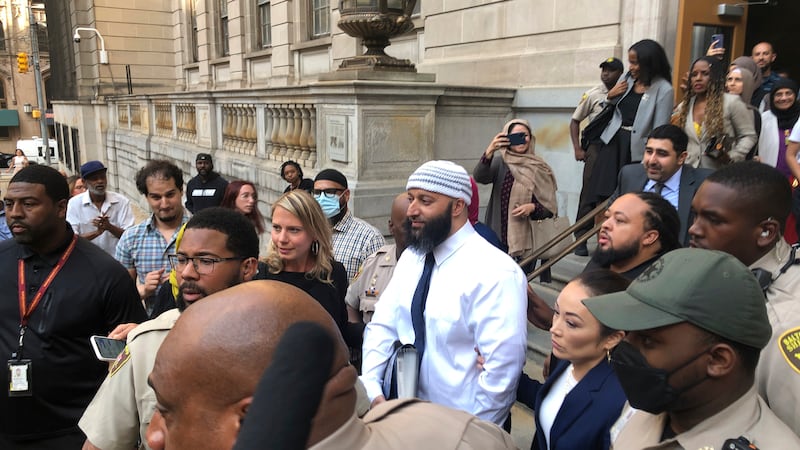 Adnan Syed, center, leaves the Elijah E. Cummings Courthouse, Monday, Sept. 19, 2022, in...