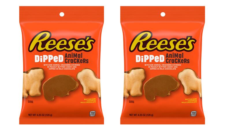The animal crackers come in 13 animal shapes, and are covered in peanut butter candy and milk...