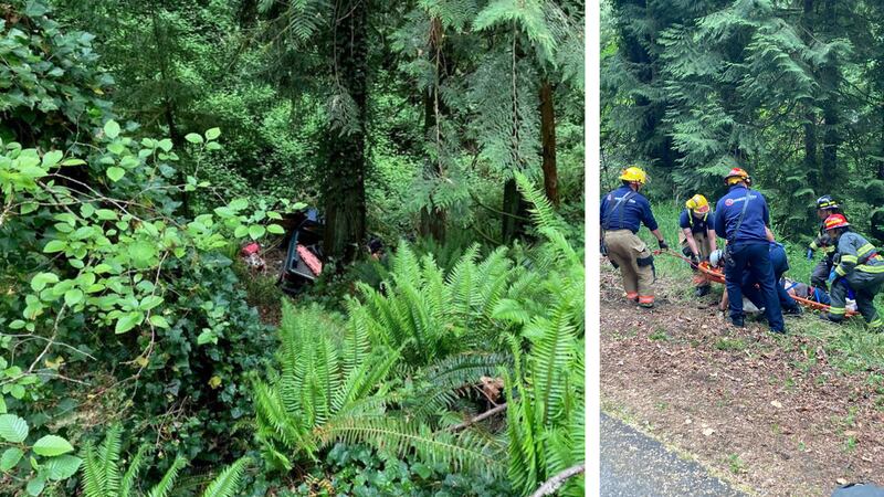 A missing man was found alive by firefighters at the bottom of a ravine.
