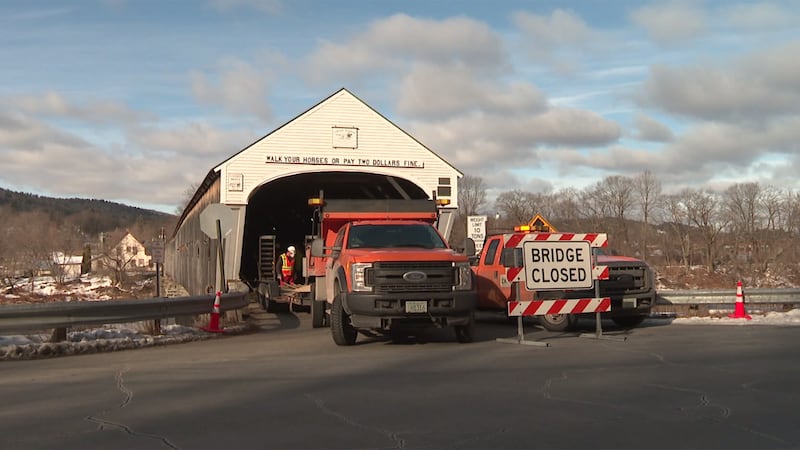 Repairs are underway on the covered bridge between Cornish, New Hampshire, and Windsor, Vermont.